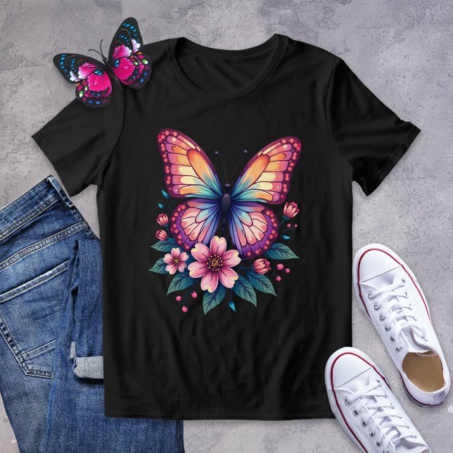 Farbenfrohe Schmetterlinge und florales grafisches Tri-Blend Shirt (Von Creator hochgeladen)