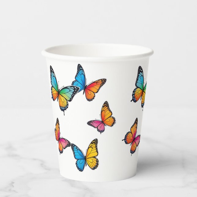 Farbenfrohe Schmetterlingsdarstellung Pappbecher (Vorderseite)