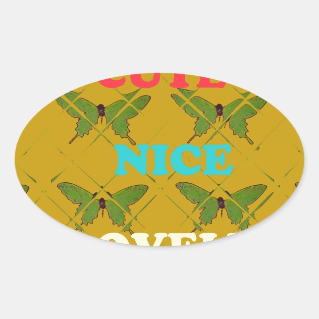 Farbenfrohe Schmetterlingsdekoration: Niedlich, sc Ovaler Aufkleber (Vorderseite)