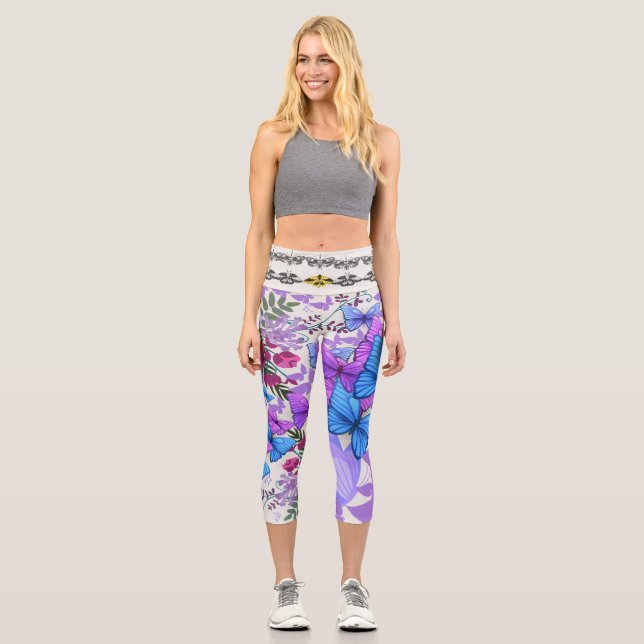 Farbenfrohe Schmetterlingsdrucke Leggings stilvoll (Vorderseite)