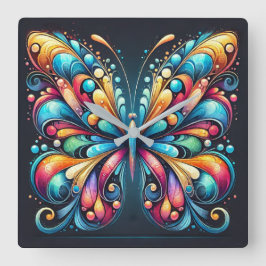 Farbenfrohe Schmetterlingskunst | Vibrant Nature I Quadratische Wanduhr