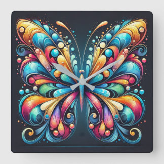 Farbenfrohe Schmetterlingskunst | Vibrant Nature I Quadratische Wanduhr