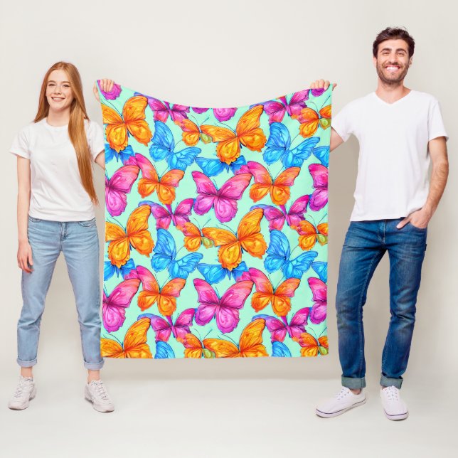 Farbenfrohe Schmetterlingsmuster Fleecedecke (Beispiel)