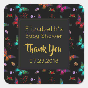 Farbenfrohe Schmetterlingsmuster für Black Event D Quadratischer Aufkleber