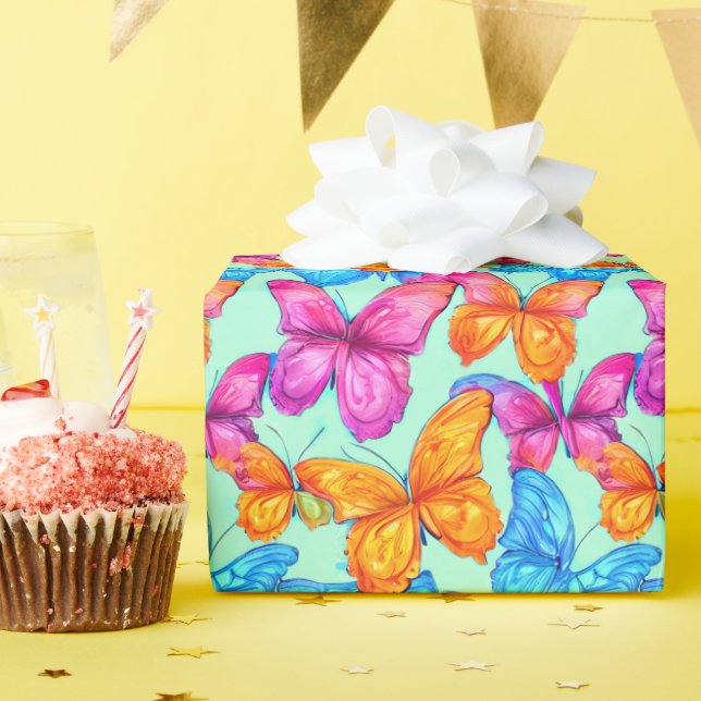 Farbenfrohe Schmetterlingsmuster Geschenkpapier (Geburtstagsparty)