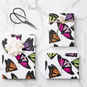 Farbenfrohe Schmetterlingsmuster Geschenkpapier Set