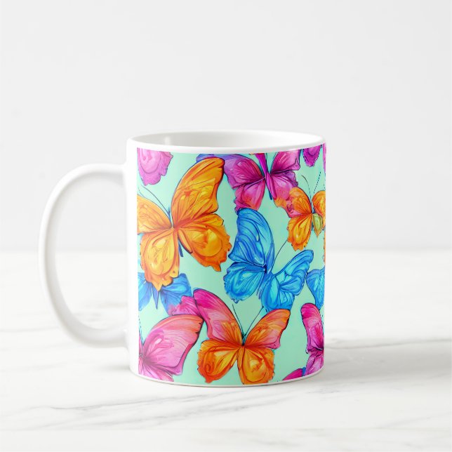 Farbenfrohe Schmetterlingsmuster Kaffeetasse (Links)