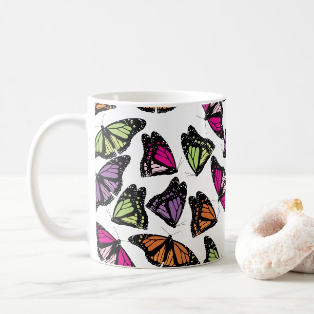Farbenfrohe Schmetterlingsmuster Kaffeetasse (Mit Donut)
