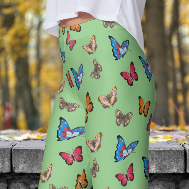 Farbenfrohe Schmetterlingsmuster Leggings (Colorful Sage Butterflies Pattern Leggings)