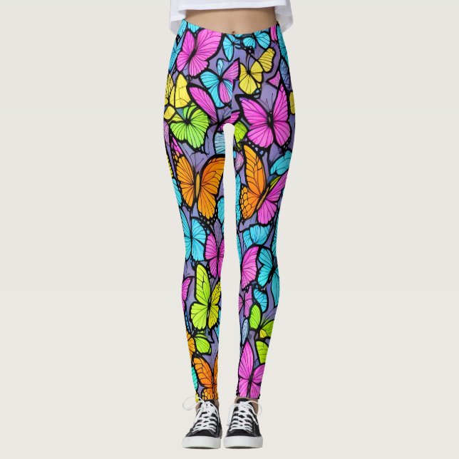 Farbenfrohe Schmetterlingsmuster Leggings (Vorderseite)