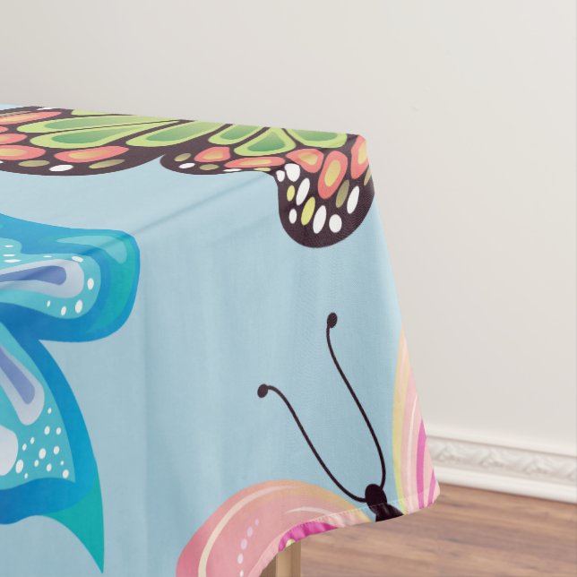 Farbenfrohe Schmetterlingsmuster Pastellblau Tischdecke (Beispiel)