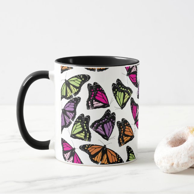 Farbenfrohe Schmetterlingsmuster Tasse (Mit Donut)
