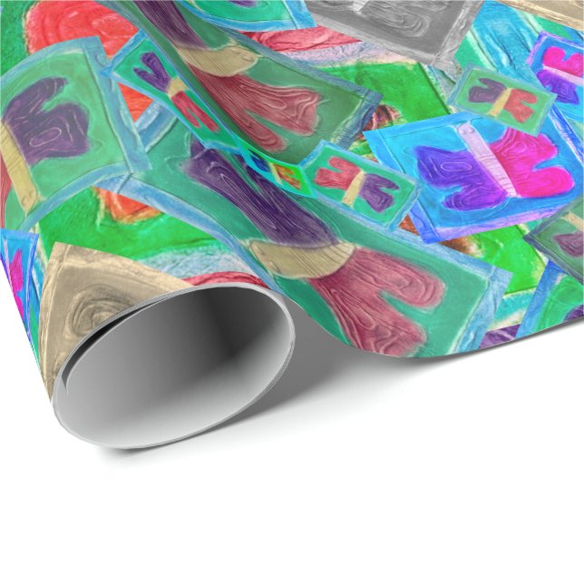 Farbenfrohe Schmetterlingssondierung | Geschenkpapier (Rolleneckpunkt)