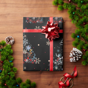Farbenfrohe Schneefestliche Weihnachtsbaumlichter Geschenkpapier