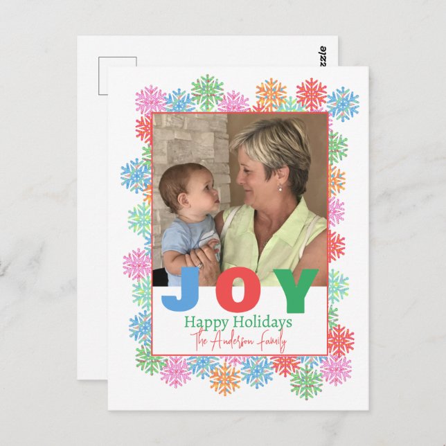 Farbenfrohe Schneeflocke Foto Holiday PostCard Postkarte (Vorne/Hinten)