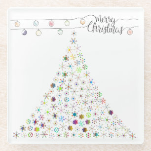 Farbenfrohe Schneeflocke Frohe Weihnachtsbaum Part Glasuntersetzer