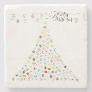 Farbenfrohe Schneeflocke Frohe Weihnachtsbaum Part Steinuntersetzer