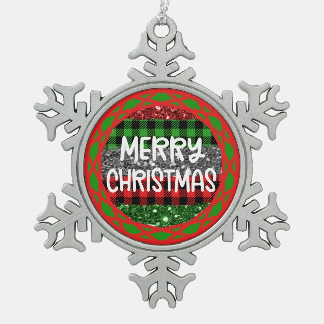 Farbenfrohe Schneeflocken - Foto Personalisiert! Zinn-Ornament (Vorderseite)