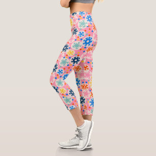 Farbenfrohe Schneeflocken im rosa Urlaubsmuster Capri Leggings