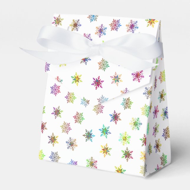 Farbenfrohe Schneeflocken mit Farbband Geschenkschachtel (Vorderseite)