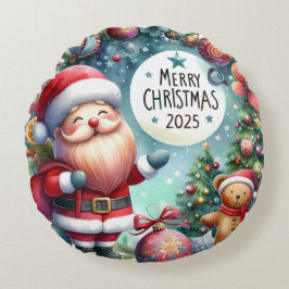 Farbenfrohe Schneemann & Ornamente Weihnachten Kis Rundes Kissen