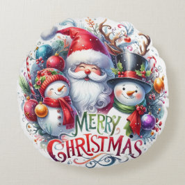 Farbenfrohe Schneemann & Ornamente Weihnachten Kis Rundes Kissen