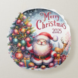 Farbenfrohe Schneemann & Ornamente Weihnachten Kis Rundes Kissen