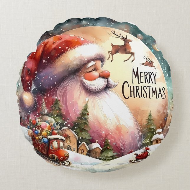 Farbenfrohe Schneemann & Ornamente Weihnachten Kis Rundes Kissen (Vorderseite)