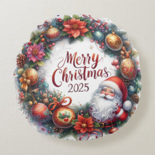Farbenfrohe Schneemann & Ornamente Weihnachten Kis Rundes Kissen