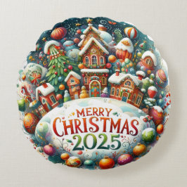 Farbenfrohe Schneemann & Ornamente Weihnachten Kis Rundes Kissen