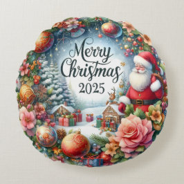 Farbenfrohe Schneemann & Ornamente Weihnachten Kis Rundes Kissen