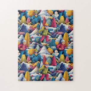 Farbenfrohe Schneeskifahrer Collage Puzzle