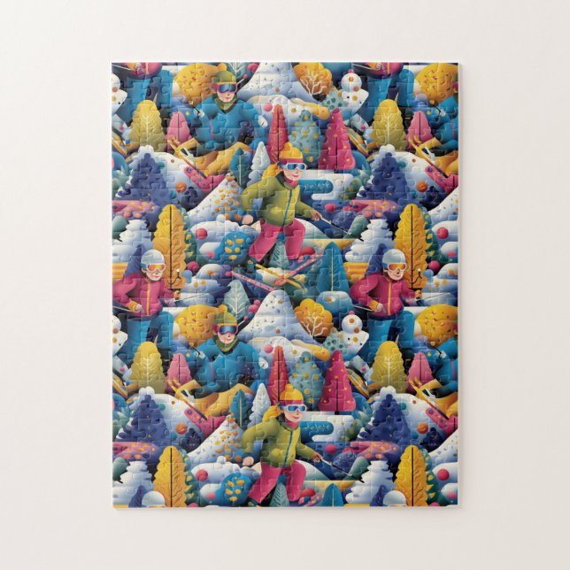 Farbenfrohe Schneeskifahrer Collage Puzzle (Vertikal)