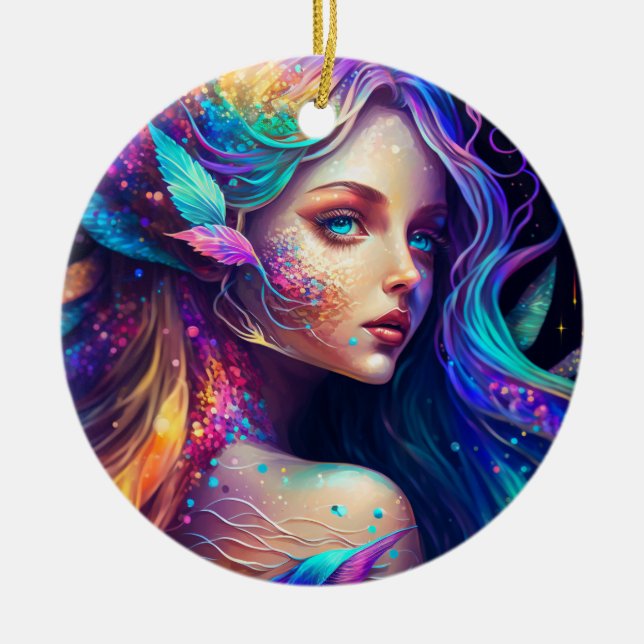 Farbenfrohe schöne Fee Keramik Ornament (Vorne)