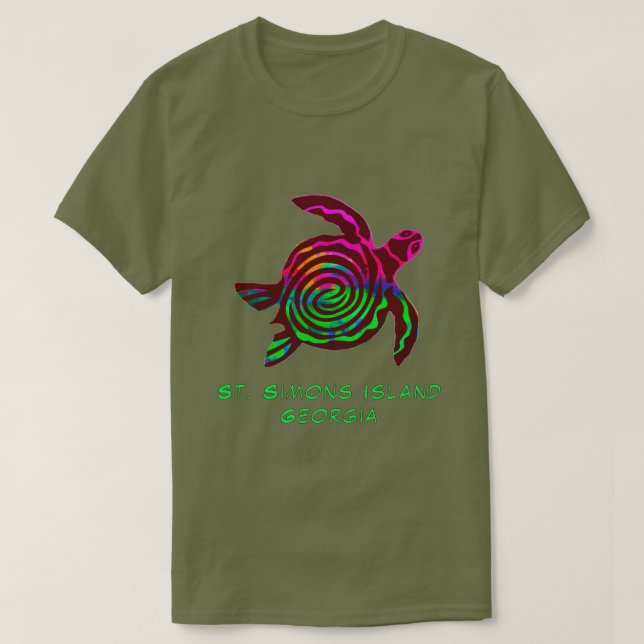 Farbenfrohe, schöne St. Simons Island GA Sea Turtl T-Shirt (Design vorne)
