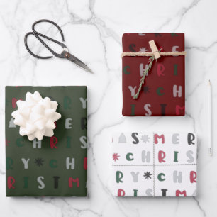 farbenfrohe Schrift frohe Weihnachten Urlaub Geschenkpapier Set
