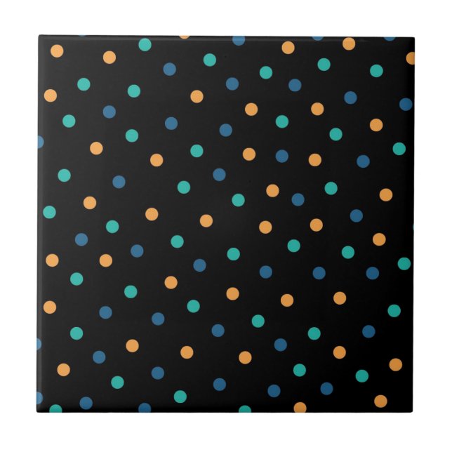Farbenfrohe Schwarz-Hintergrund-Punkt-Muster Fliese (Vorderseite)