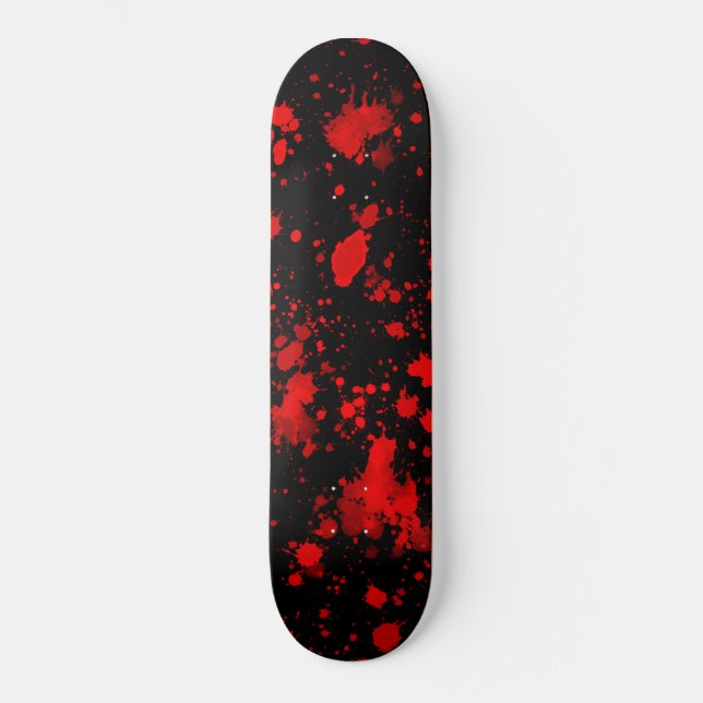 Farbenfrohe Schwarz Rot Paint Spritzer Künstlerisc Skateboard (Vorderseite)