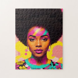 Farbenfrohe Schwarze Frau Afro Pop Kunst Puzzle