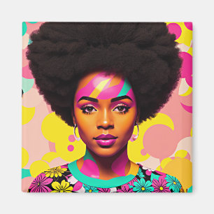 Farbenfrohe Schwarze Frau Afro Pop Magnet