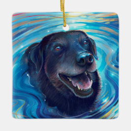 Farbenfrohe schwarze Labrador Malerei Hund Weihnac Keramikornament
