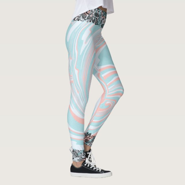 Farbenfrohe schwarze Marmorplatte Leggings (Rechts)