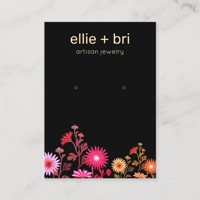 Farbenfrohe Schwarze Ohrring-Anzeige von Floral Bo Visitenkarte (Vorderseite)