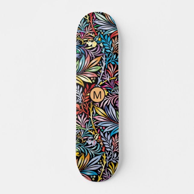 Farbenfrohe schwarze Schwarz-Monogramm-Skateboard Skateboard (Vorne)
