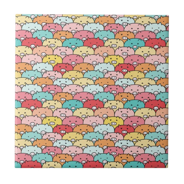 Farbenfrohe Schweine Funny und Niedliches Muster Fliese (Vorderseite)