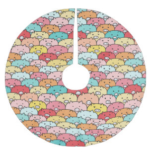 Farbenfrohe Schweine Funny und Niedliches Muster Polyester Weihnachtsbaumdecke