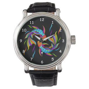 Farbenfrohe Schwimmfische oder Yin und Yang-Symbol Armbanduhr