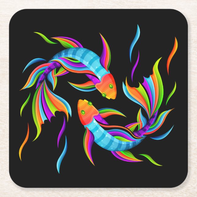 Farbenfrohe Schwimmfische oder Yin und Yang-Symbol Rechteckiger Pappuntersetzer (Vorderseite)