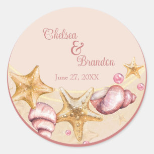 Farbenfrohe Seashell Wedding Classic Round Sticker