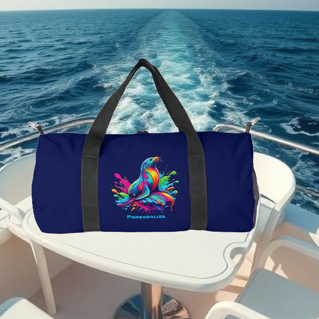 Farbenfrohe Seelenschneedecke Duffle Bag (Colorful Sea Lion Splash-Fisherman Core-Dopamine Dressing-Summer Duffel Bag-Beach Duffel Bag-Blue)